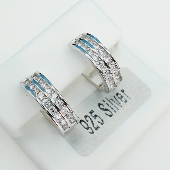 "925 Sterling Silver Cubic Zirconia Earrings, UU1P6A6126 - Picture 1 of 10